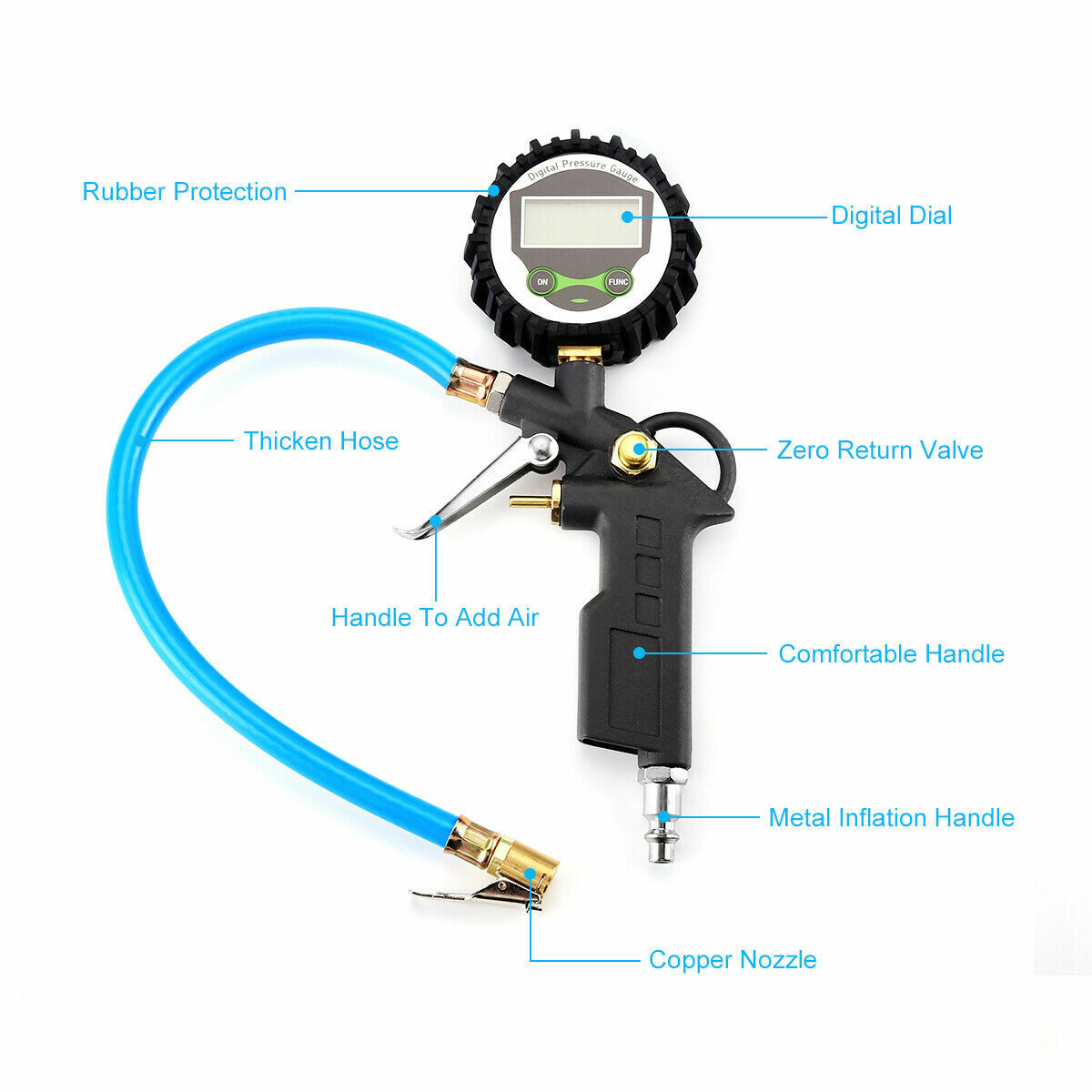 Digital Air Tire Inflator with Pressure Gauge 250PSI Chuck for TrucK/Car/Bike US