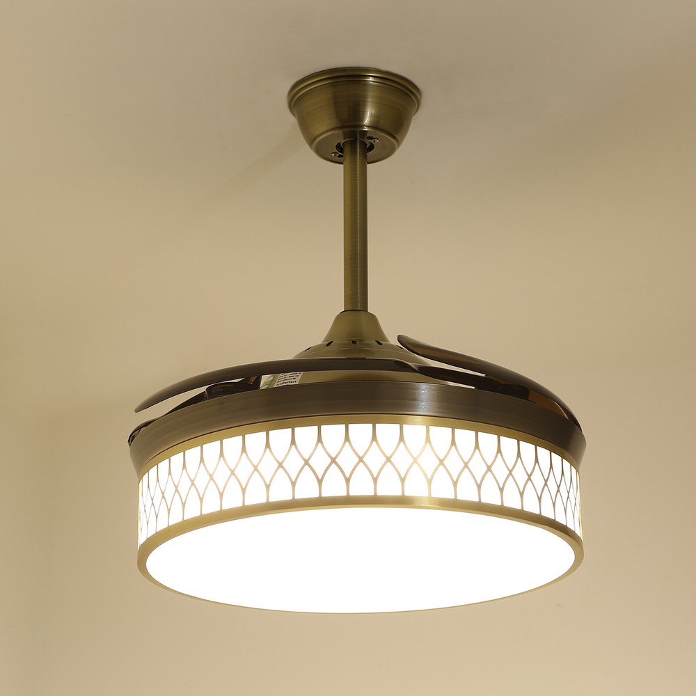 42" Ceiling Fan Light Flush Mount Ceiling Fan W/ Remote Control & Dimmable Light