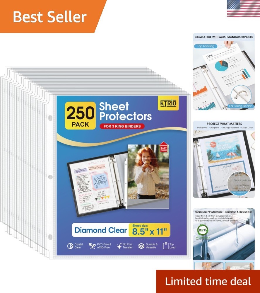 Top Loading Clear Document Sleeves 250 Pack for 8.5 x 11 Papers - Multi-Purpose