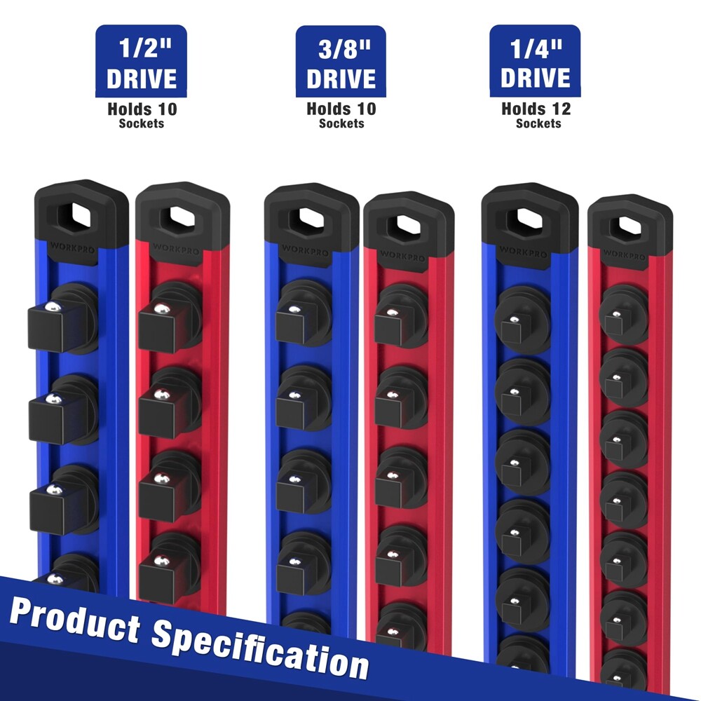 WORKPRO Magnetic Socket Organizer Sets 6-Piece Aluminum Alloy Socket Rail Holder