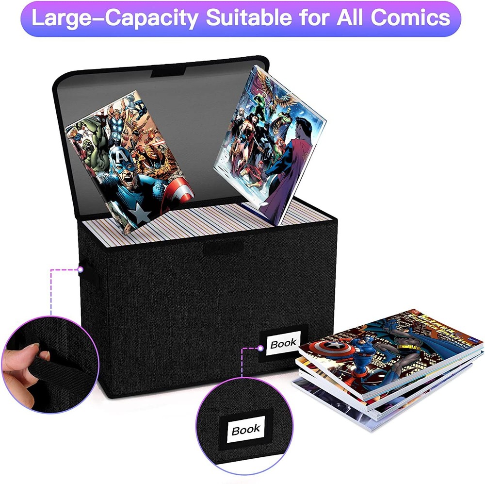 Book Storage Box Organizer Large Collapsible Leather Comic Books Container Board