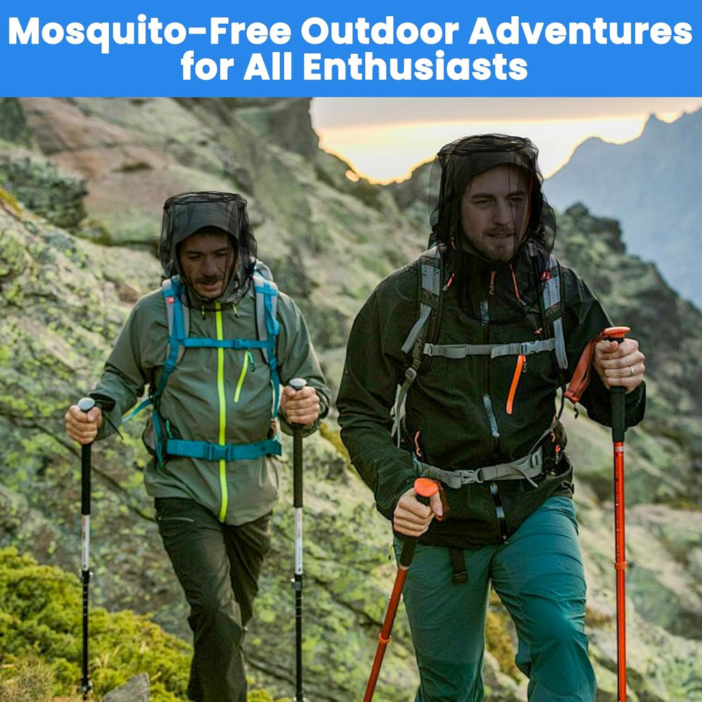 2 Pack Mosquito Head Nets with Drawstring, Premium Bug Net for Head, Universal