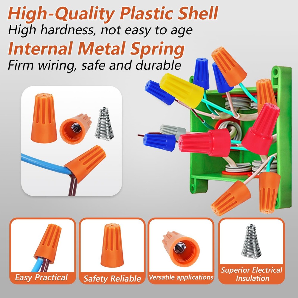Wire Nuts Assortment Kit 1500 Pcs Insulating Insert Twist Electrical Wire Connec