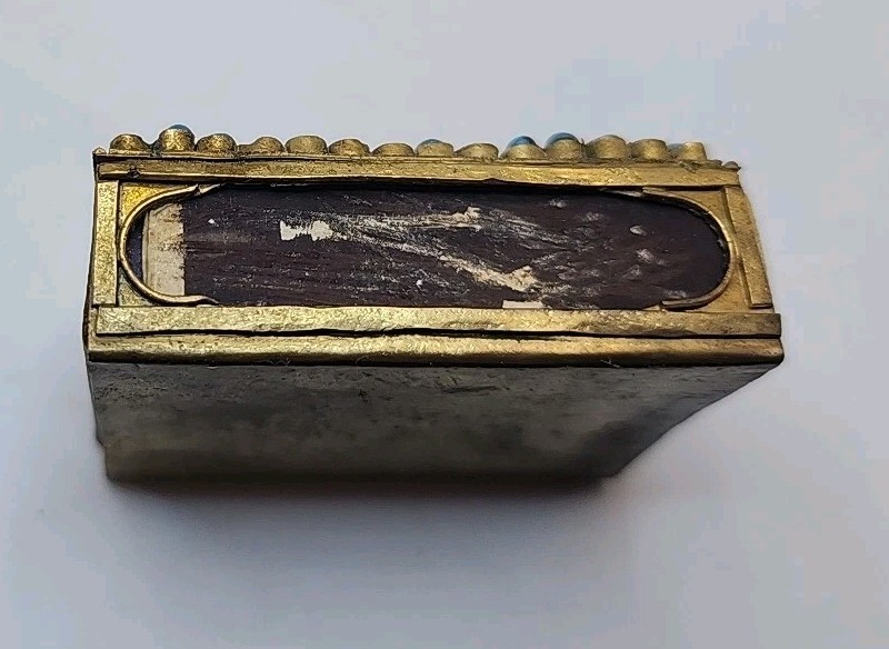 VTG Tibetan Chinese Brass Filigree Matchbox Holder with Turquoise and Red Coral