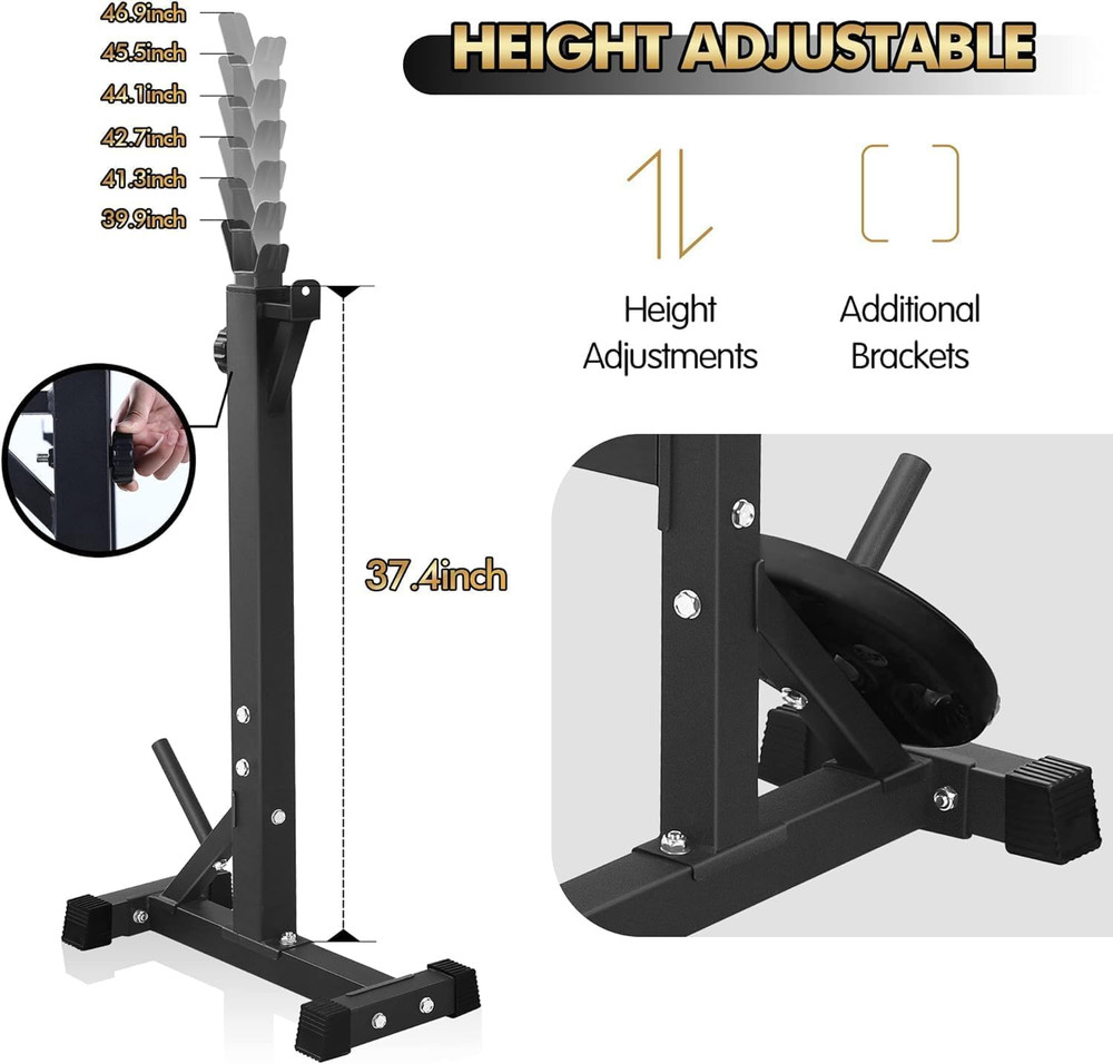 Bench Press, Olympic Weight Bench with Squat Rack Workout Bench Adjustable Barb
