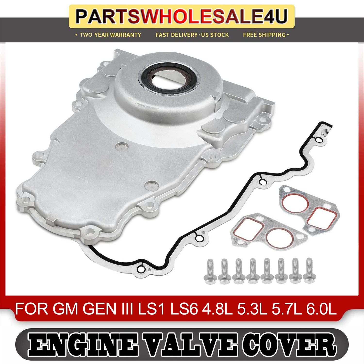 Aluminum LS Timing Cover 12561243 Set Replacement for Gen III LS1 LS6 4.8L 5.3L