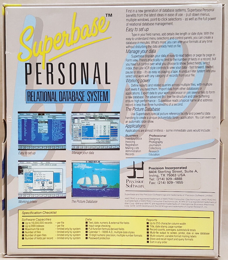 Superbase Personal ©1987 Precision Software for Commodore Amiga 500 1000 2000
