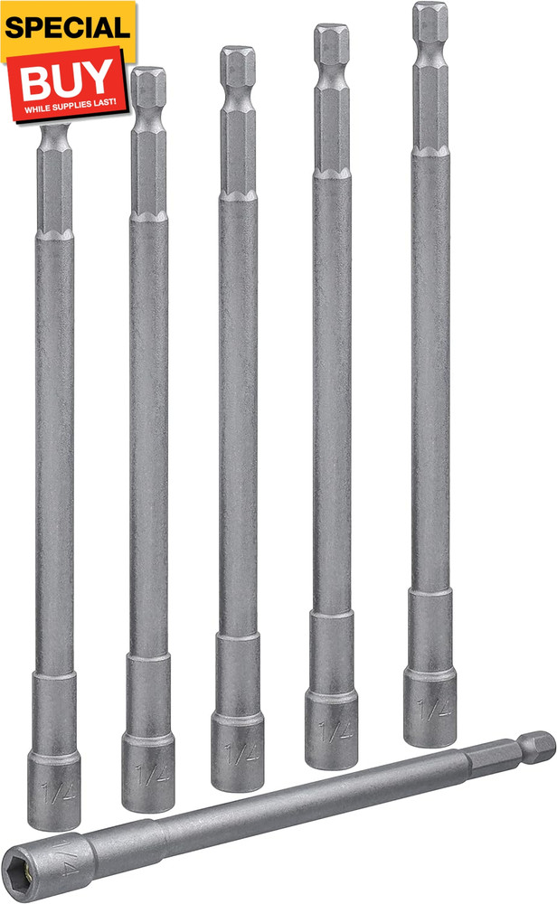 6Pcs Long Impact Nut Driver Set Magnetic Nut Setter Driver Bits 1/4" Hex Shank t