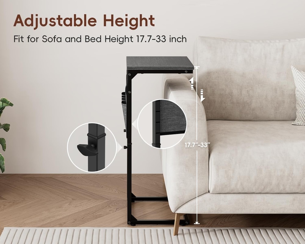 C Shaped End Table W/ Charging Station 33" Tall Side Table Couch Sofa Table