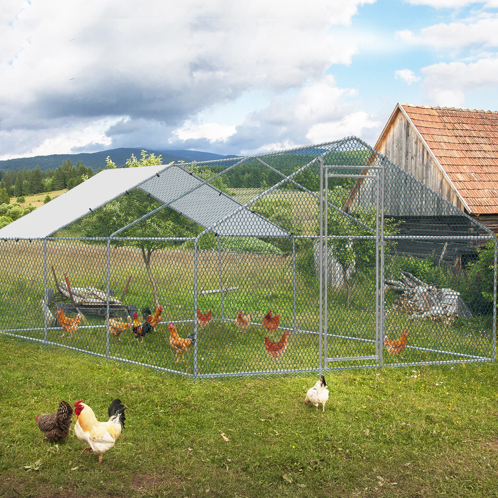 20x10ft Large Chicken Coop Run Cage Dog Cage Fence Outdoor Kennel Metal Playpen