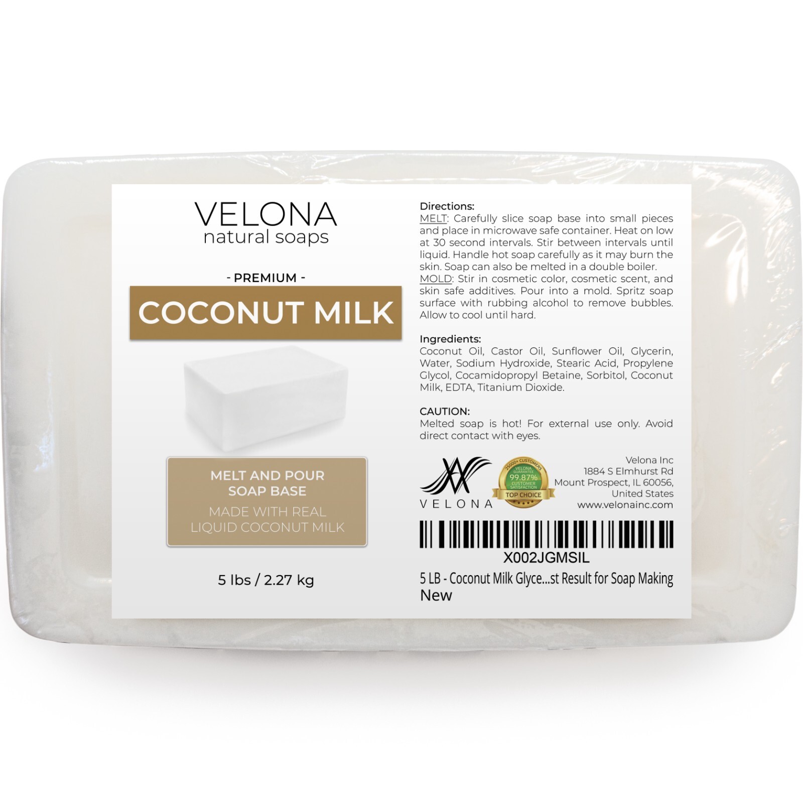 2,5,10,25 LB - Coconut Milk Glycerin Soap Base by Velona SLS/SLES Free Melt Pour