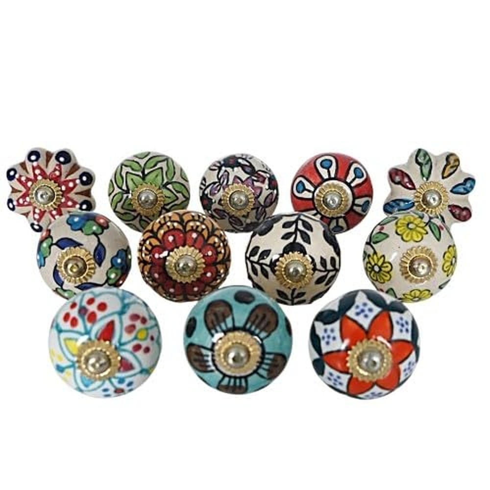 Cabinet Knobs and Pulls - Indian Vintage Pottery Ceramic Kitchen Cupboard Dra...