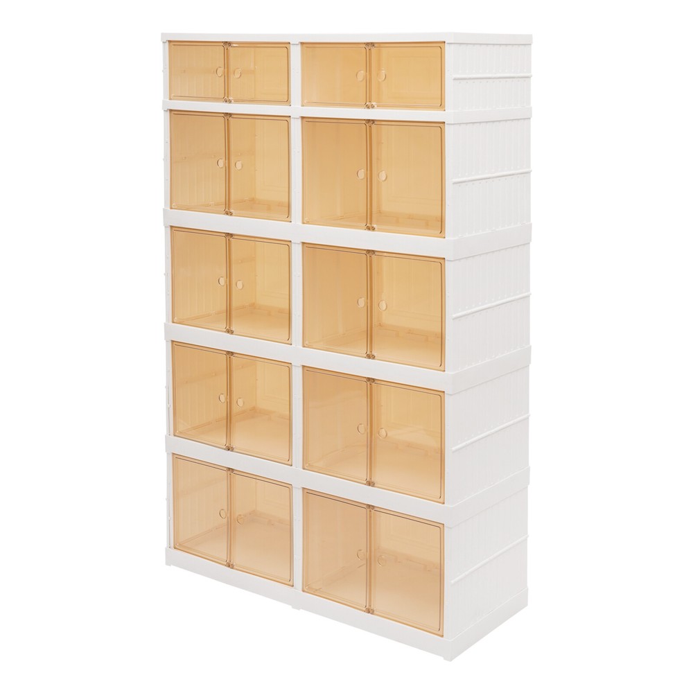 5 Tier Plastic Storage Containers with Doors & Wheels Foldable Organization