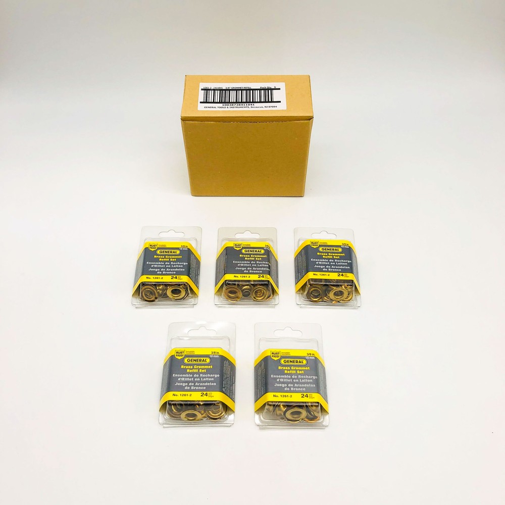 5x General Tools 1261-2 Grommet Refills Rustproof Solid Brass 3/8in (120 Sets)