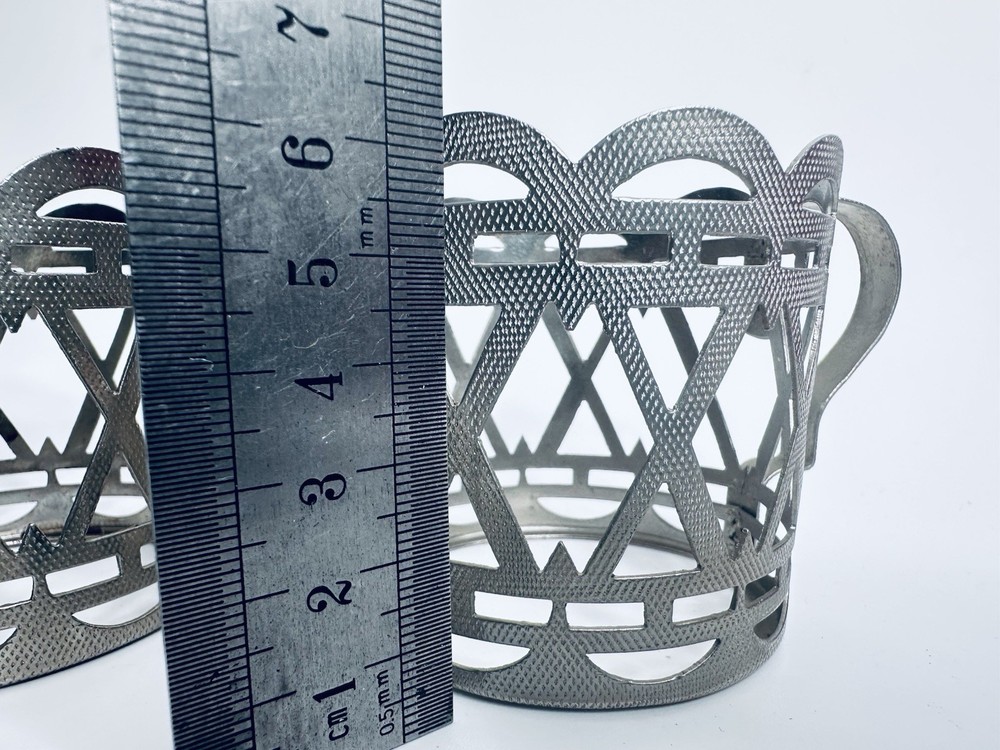 Vintage Pair Podstakannik Tea Glass Holders — Silver-Plated Openwork Cup Holders