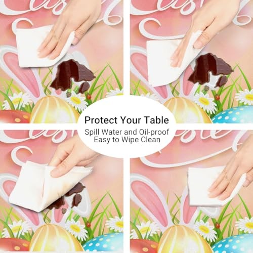 Easter Rabbit Cute Round Fitted Tablecloth Easter Egg Round Table Cover with
