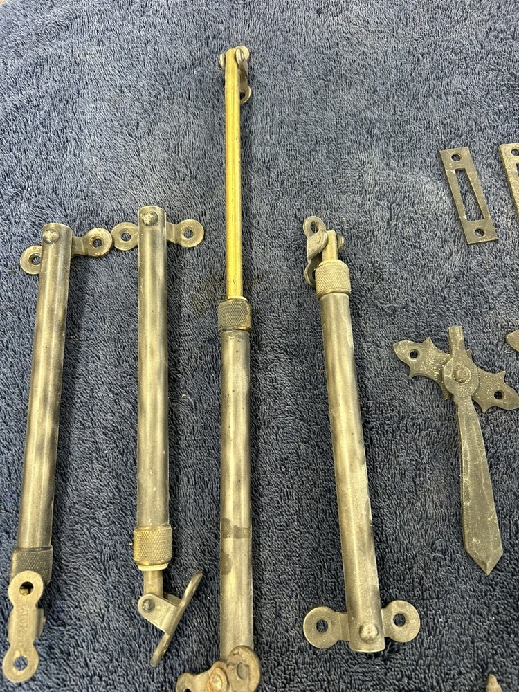 1930 Window Hardware 4 Sets Complete Latches Hinges Hold Open Pistons