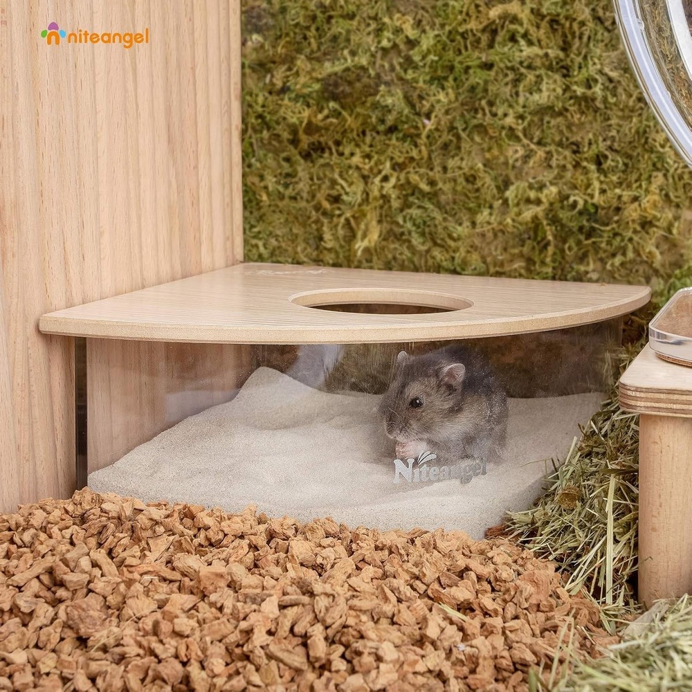 Triangle Acrylic Hamster Sand Bath Container with Removable Lid for Small Pets
