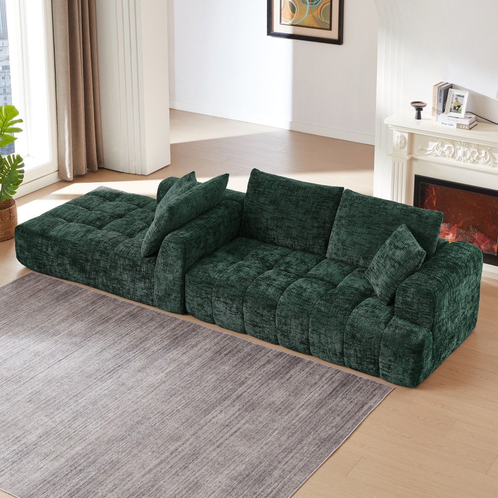 Chenille L-Shape Sectional Sofa Sleeper w/ No Assembly, Dark Green