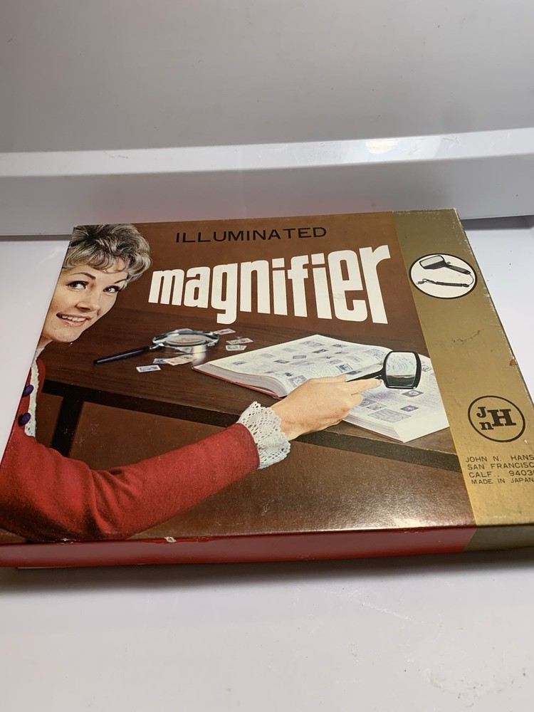 Vintage JOHN N. HANSEN Illuminated Rectangular Reader Magnifier in Original Box