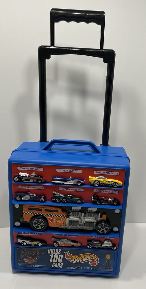 Vintage Mattel HOT WHEELS Rolling Storage Case Retractable Handle Year 2000