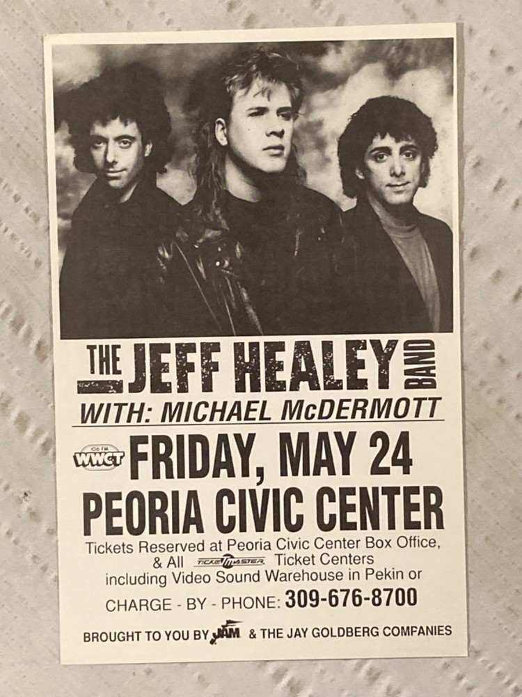 The Jeff Healey Band 1991 Tour Poster Michael McDermott Peoria Illinois