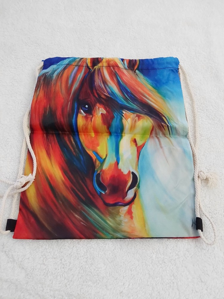 Drawstring Children's Backpack Polyester Horse Multicolor NEW Cinch Gym Sackpack