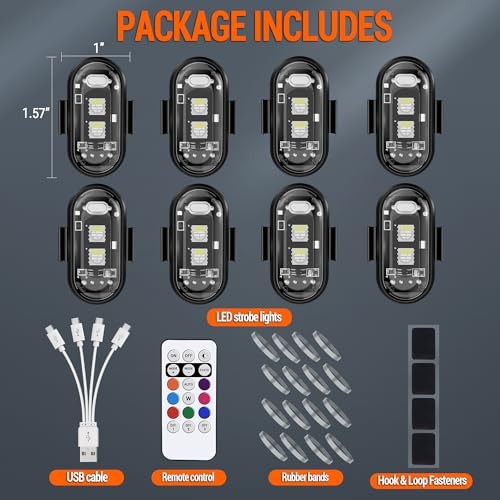 Wireless LED Strobe Lights Remote Control, 8 Colors USB Charing 8pods