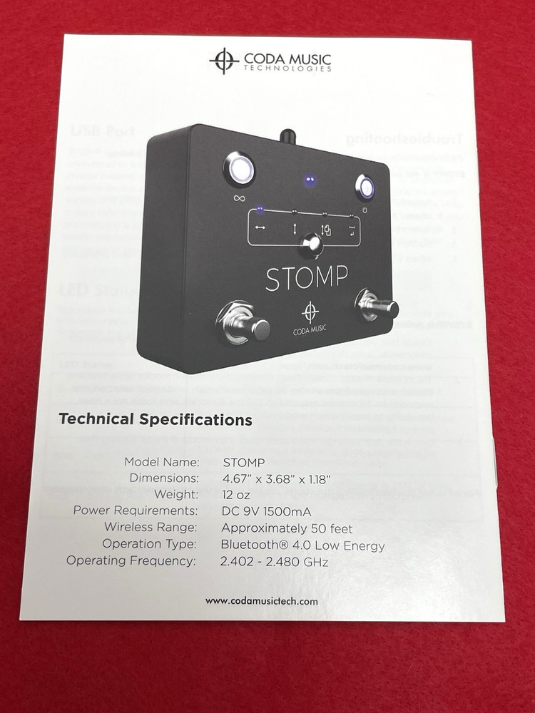 CODA STOMP 4.0 DIGITAL PAGE TURNER APP CONTROLLER PEDAL TABLET PC MAC ANDROID