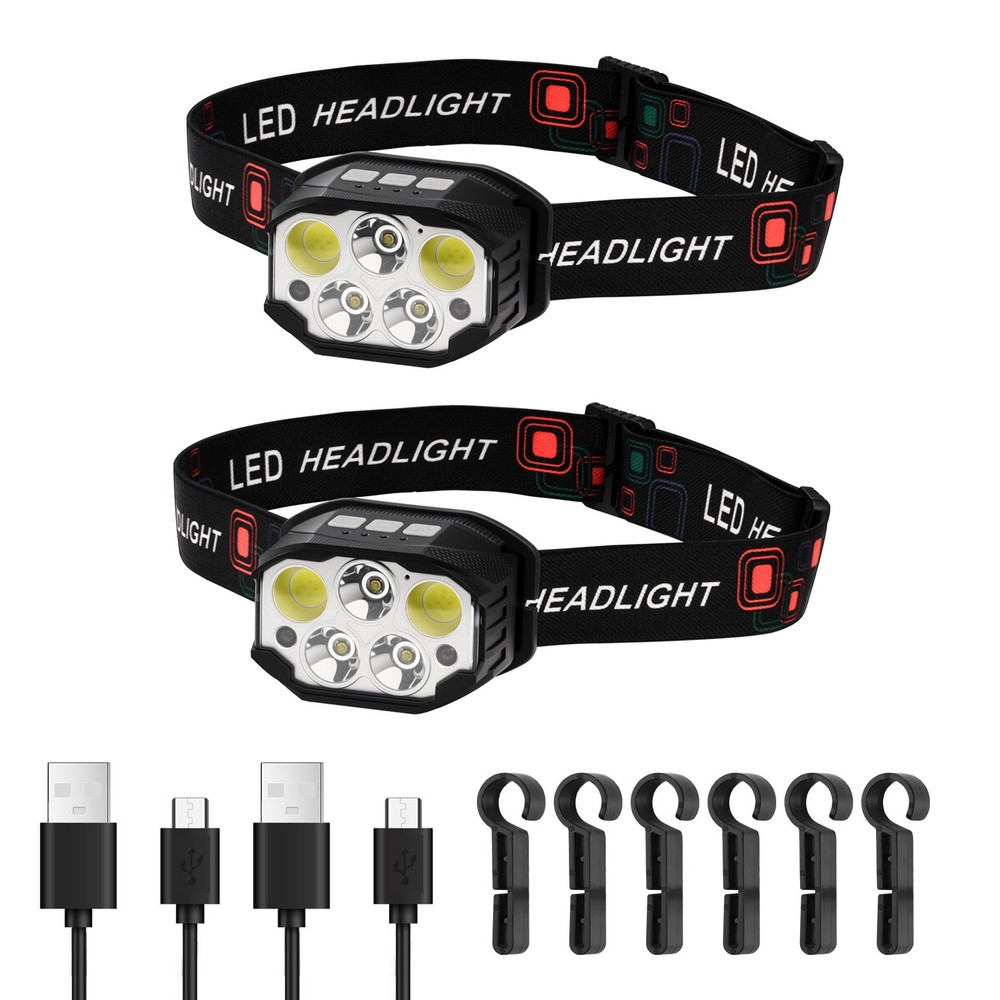 2 Pack Headlamps Lightweight LED Rechargeable Headlight 12 Lighting Modes