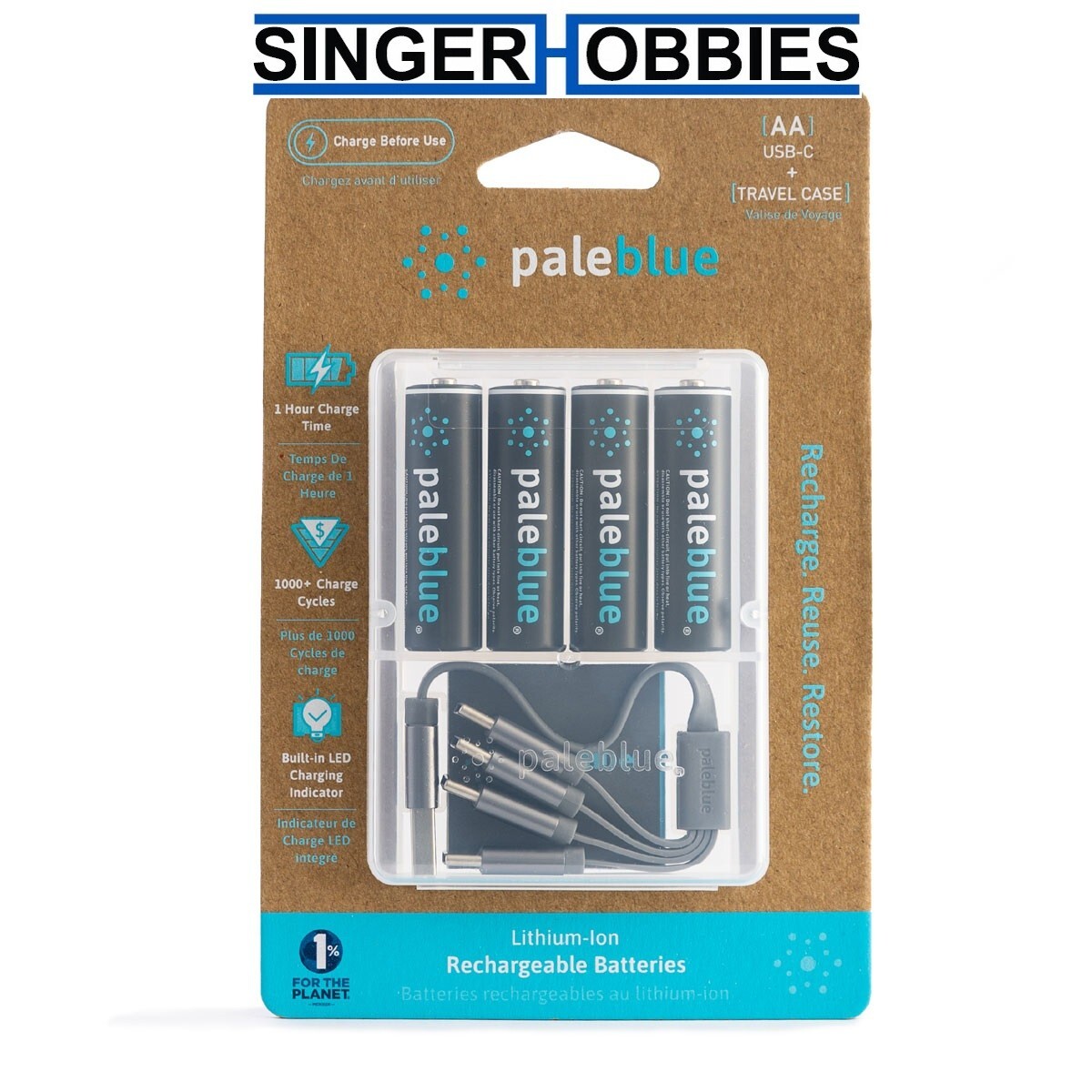 Pale Blue PBLPBAAC Lithium Ion Rechargeable AA Batteries 4pk HRP