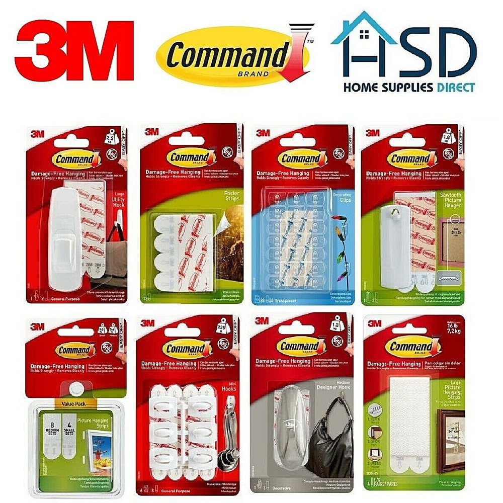COMMAND Strips Large Medium Small Picture Mount Poster Hanging Hooks Mounting