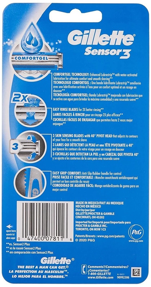 Gillette Sensor3 Smooth Shave Disposable Razor, 4 Count