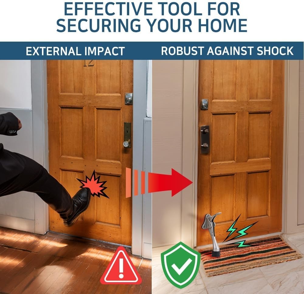Adjustable Kickdown Door Stopper 4" Black 4-Pack