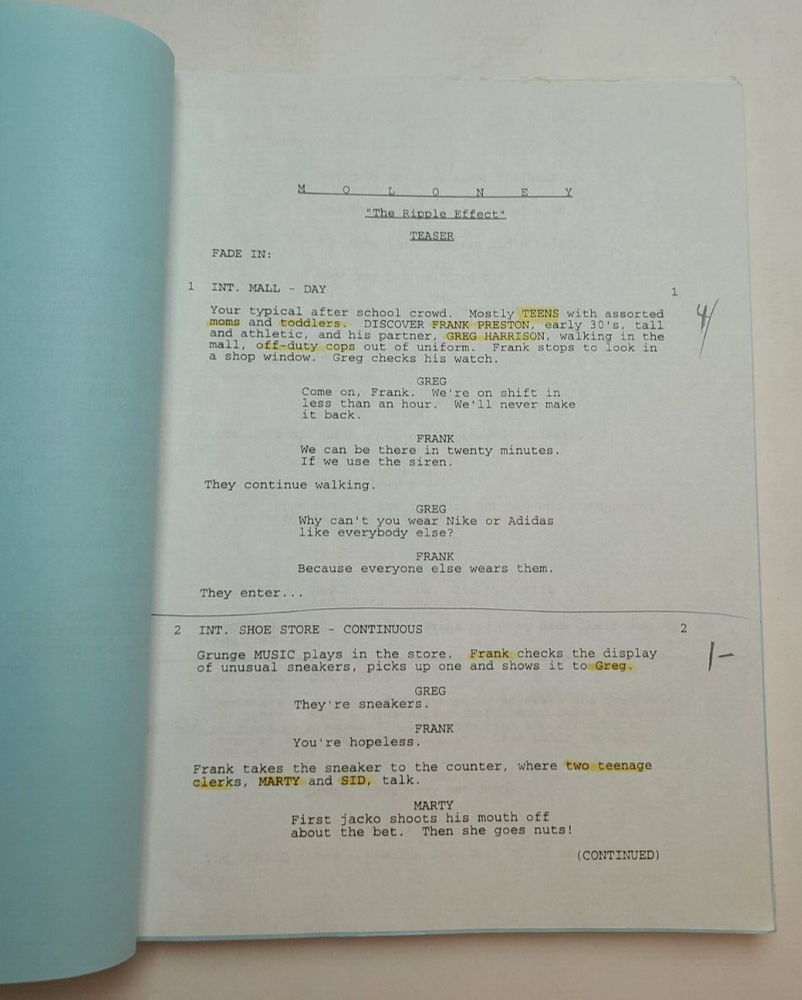 MOLONEY / David Ehrman 1997 TV Script, Peter Strauss "The Ripple Effect"