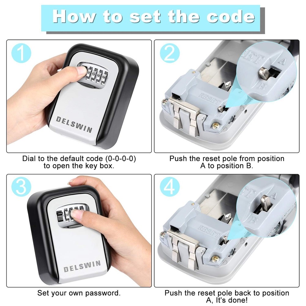 DELSWIN Wall Mounted Key Lock Box - Weatherproof Combo LockBox with 4-Digit C...