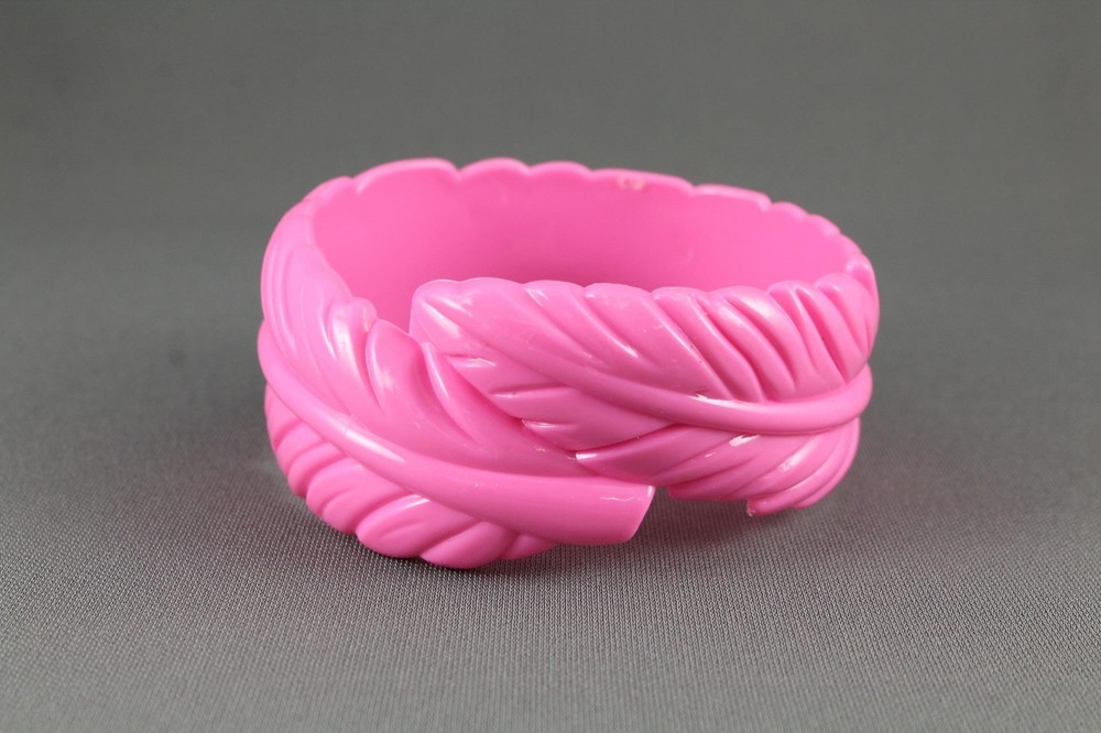 Pink leaf bangle bracelet plastic feather bangle 8.25" size circumference