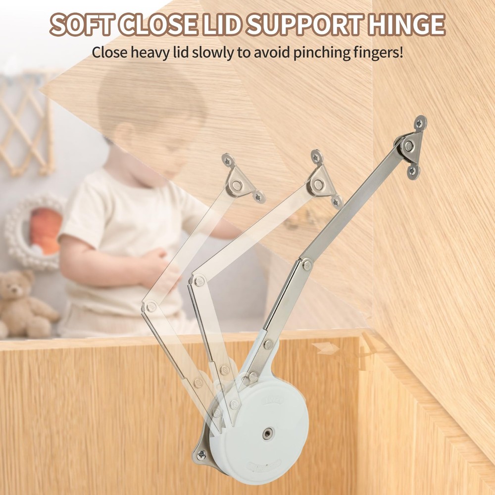 2 Pack Toy Box Hinges, Soft Close Hinges with Adjustable Tension & Multi-Angl...