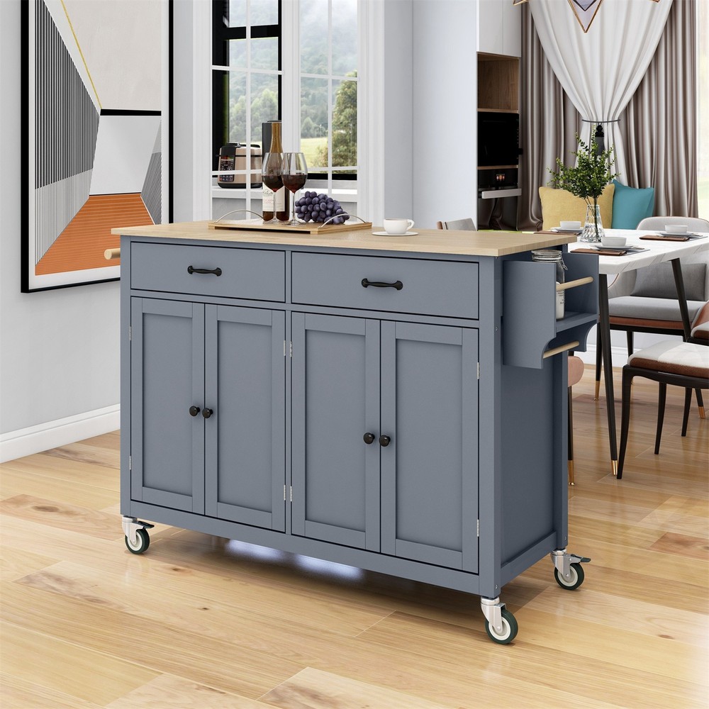Rolling Kitchen Island Cart with Solid Wood Top & Locking Wheels w/ Drawers