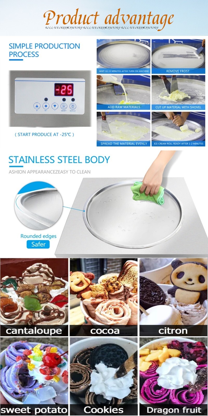 110V Countertop 45cm (18") single round pan with 3 tanks fried ice cream machine