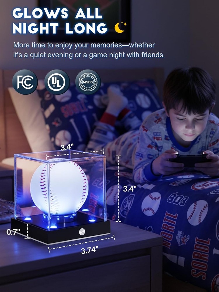 Baseball Display Case Clear Acrylic Cube with LED