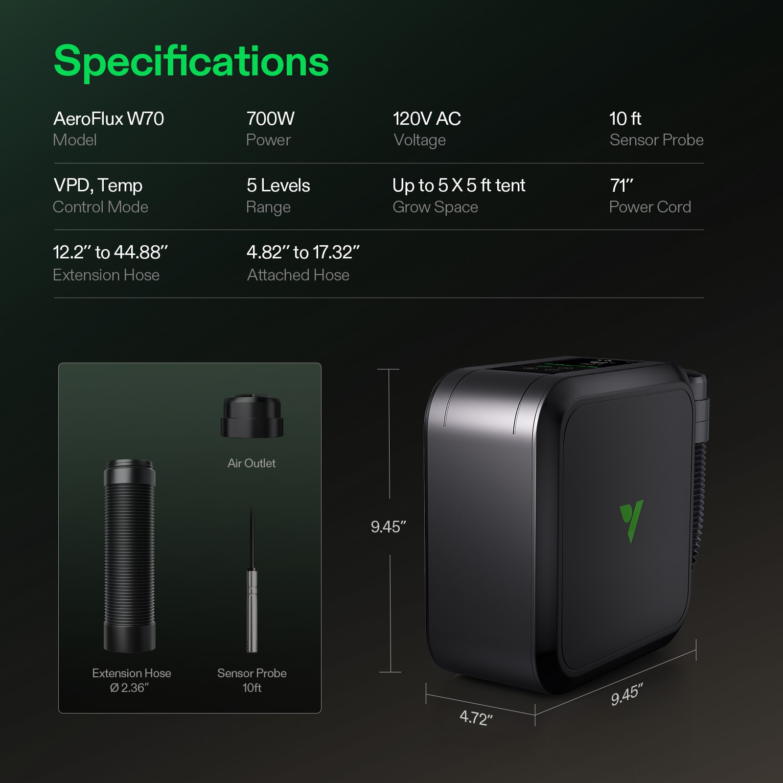 VIVOSUN 700W AeroFlux Smart Grow Tent Heater with VPD Sensor Probe APP Control