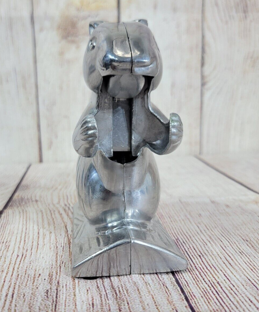 Vintage Cast Polished Aluminum Squirrel Nutcracker