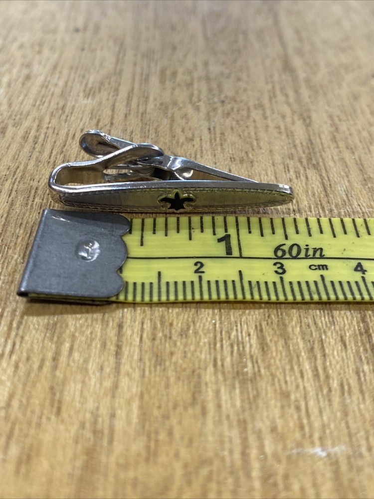 Swank Tie Clip Silver Toned With Fleur De Lis