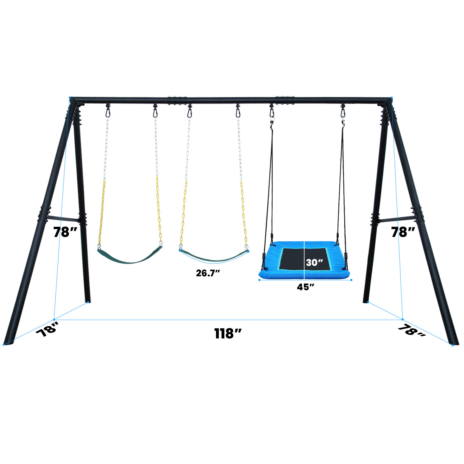 600lb Outdoor Swing Set for Backyard with 3 Swings Heavy Duty Metal Swing Stand