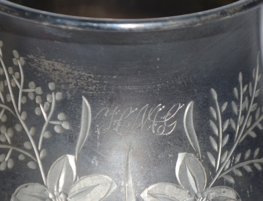 Brooklyns Silver Plated Etched Flowers Bowl Pot Trinket Dish Initails