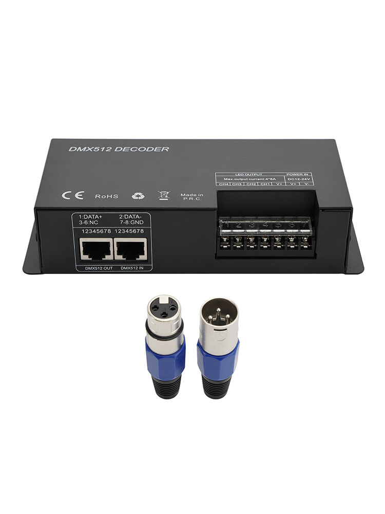 4 Channel DMX 512 Decoder RGBW PWM Dimmer Driver LED Strip Light Controller US