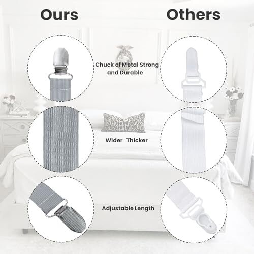 4 Pack Grey Bed Sheet Straps Elastic Fitted Sheet Clips Bed Gripper for Corners