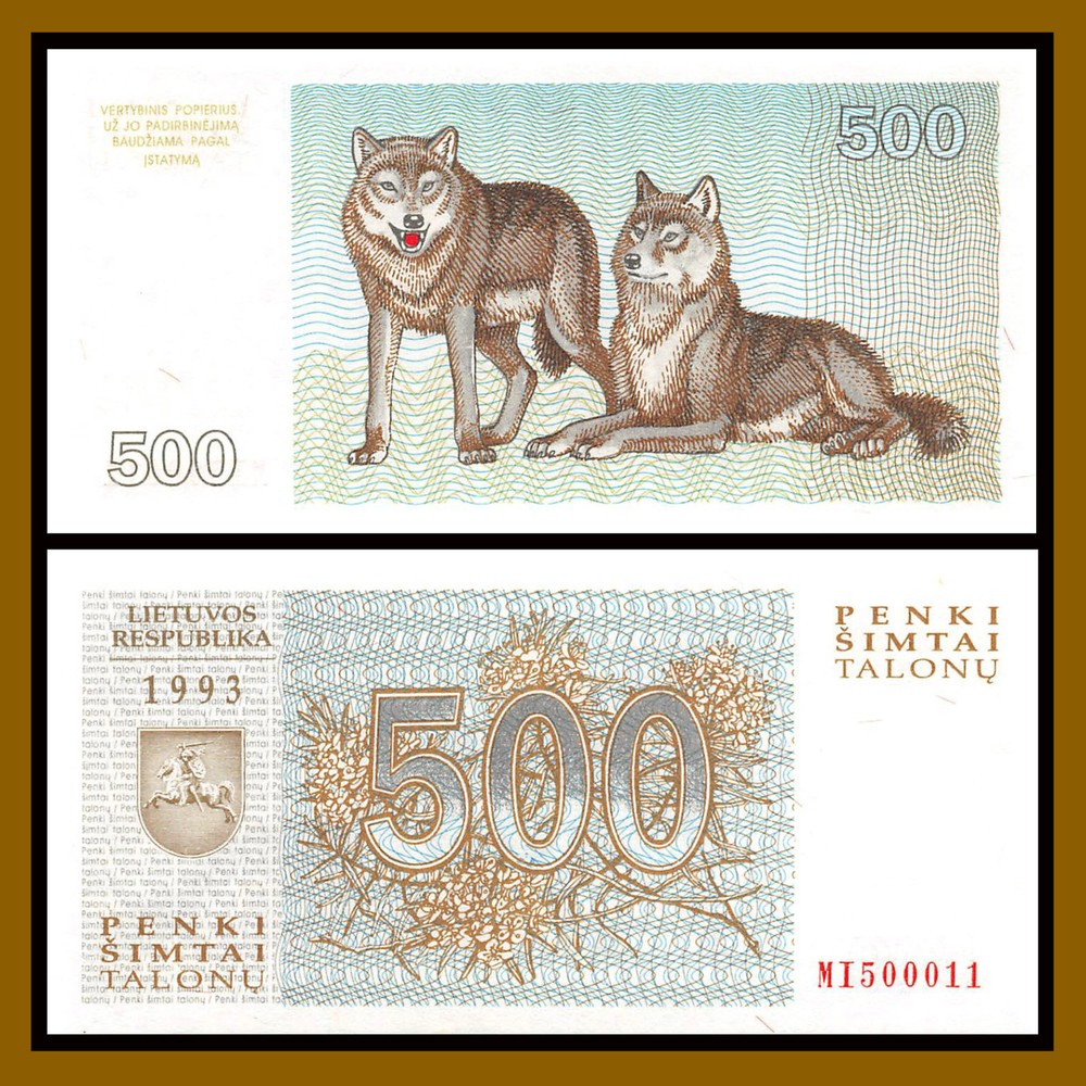 Lithuania 500 Talonas, 1993 P-46 Wolves Pack Unc