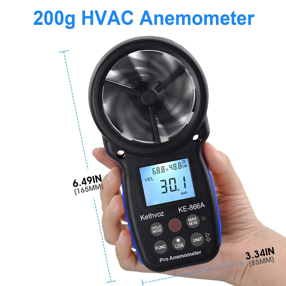 Anemometer HVAC Anemometer, Wind Meter CFM Air Flow Tester Wind Speed...